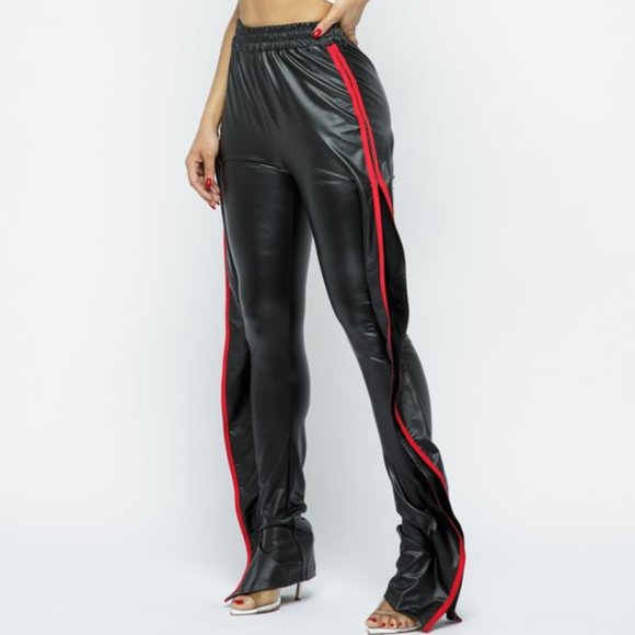 LAST ONE!! High Waisted Side Ruffle Faux Leather Joggers - Picture 3 of 9